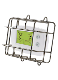 thermostat, room sensor, controller, guard, cage, wire, cover, metal, steel, vandal resistant